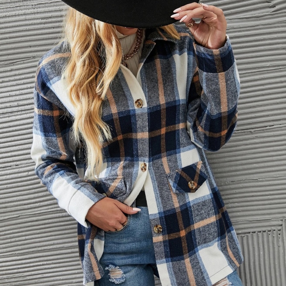 Cozy Plaid Button Down Oversized Jacket Shacket - Picture 3 of 8